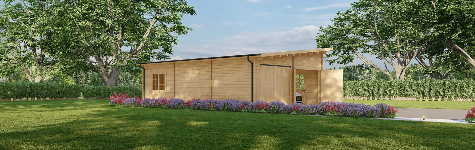 Doppelgarage aus Holz Populus, 6×9 m, BF 50 m2 mit Holztoren 2