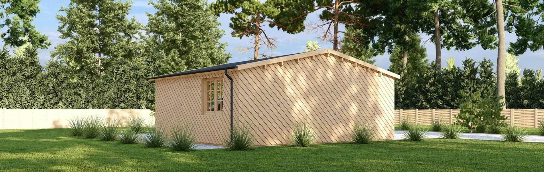 Doppelgarage aus Holz Larix V2 mit Holzverkleidung, 6×6 m, BF 34 m2 ohne Tore 3