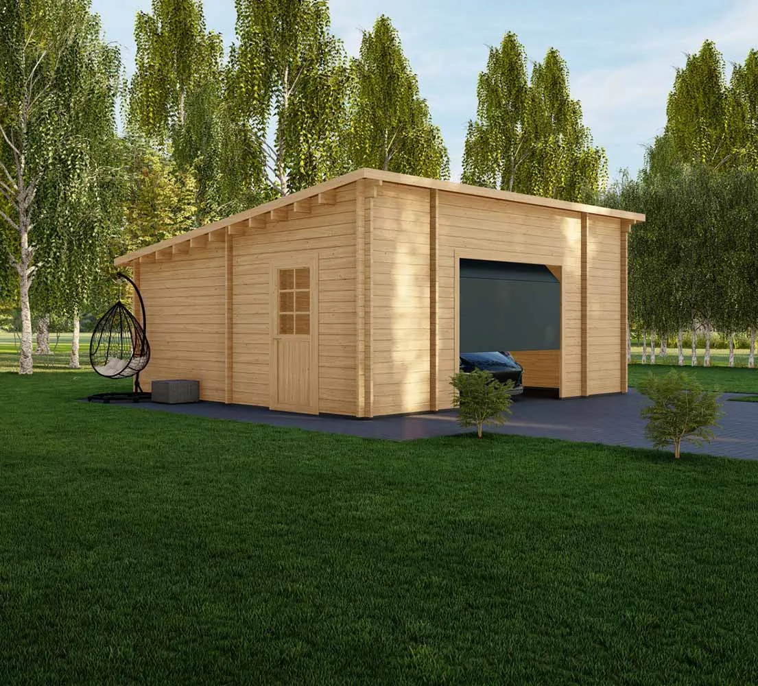 Einzelgarage aus Holz Fagus, 6x6 m, BF 30 m2 mit Sektionaltor