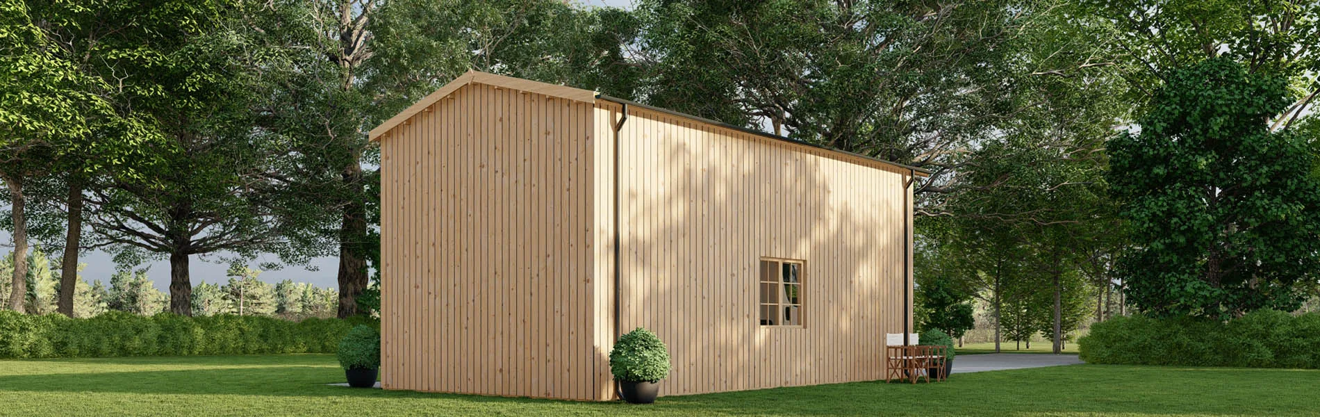 Wohnmobil garage Betula mit Holzverkleidung, 4×8 m, BF 33 m2 mit Sektionaltor 3