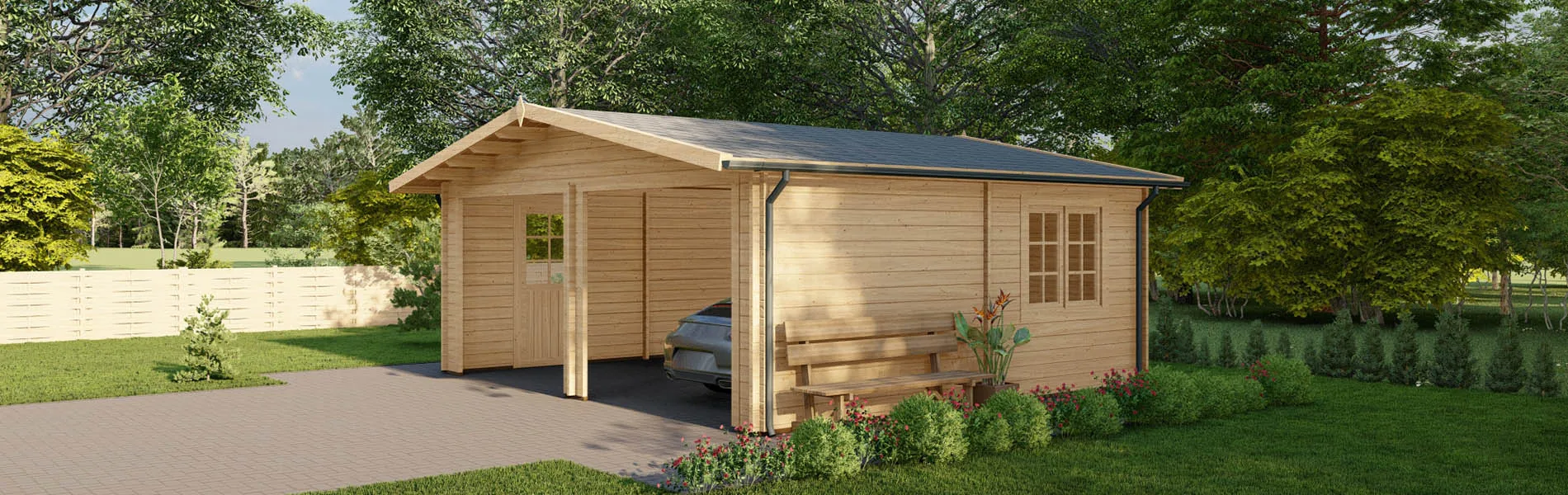 Holzgarage mit Satteldach Larix V2, 6×6 m, BF 30 m2 ohne Tore 1