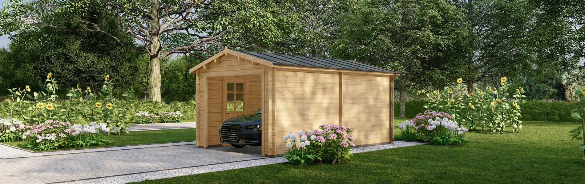Holzgarage mit Satteldach Pieris, BF 16 m2 ohne Tor 1