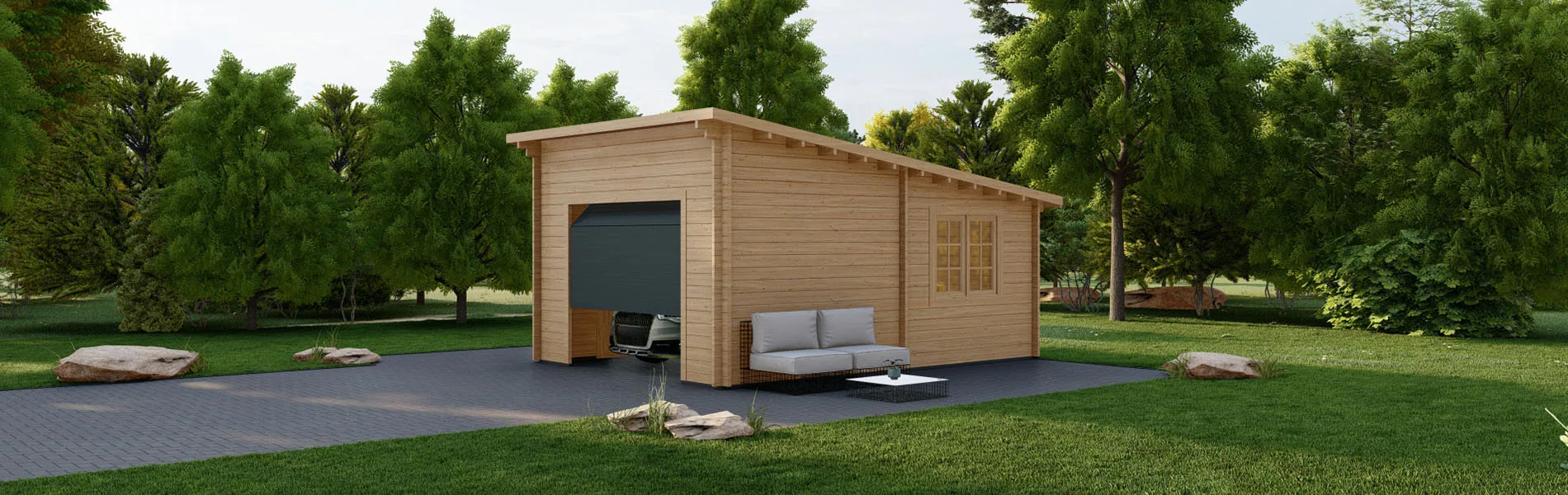 Holzgarage mit Pultdach Tilia, 4×6 m, BF 20 m2 mit Sektionaltor 2