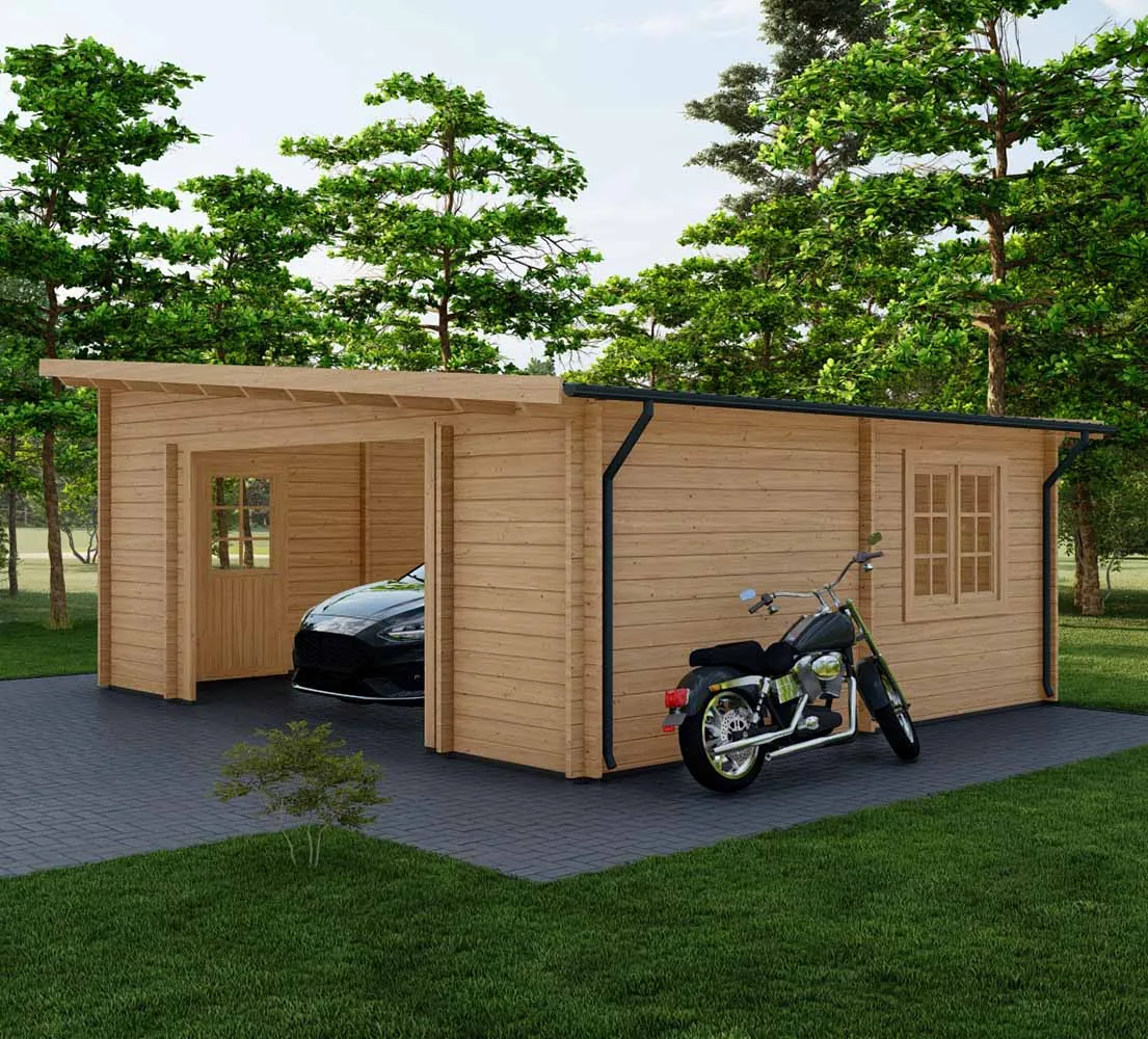 Holzgarage mit Pultdach Taxus V3, 6x6 m, BF 30 m2 ohne Tor Holzgarage mit Pultdach Taxus V3, 6x6 m, BF 30 m2 ohne Tor