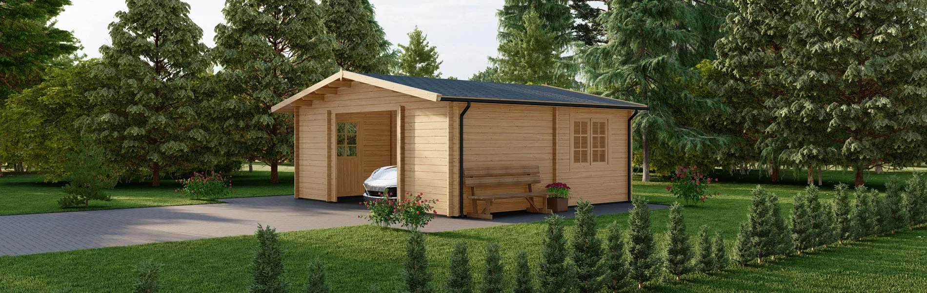 Holzgarage mit Satteldach Larix, 6×6 m, BF 30 m2 ohne Tor 1