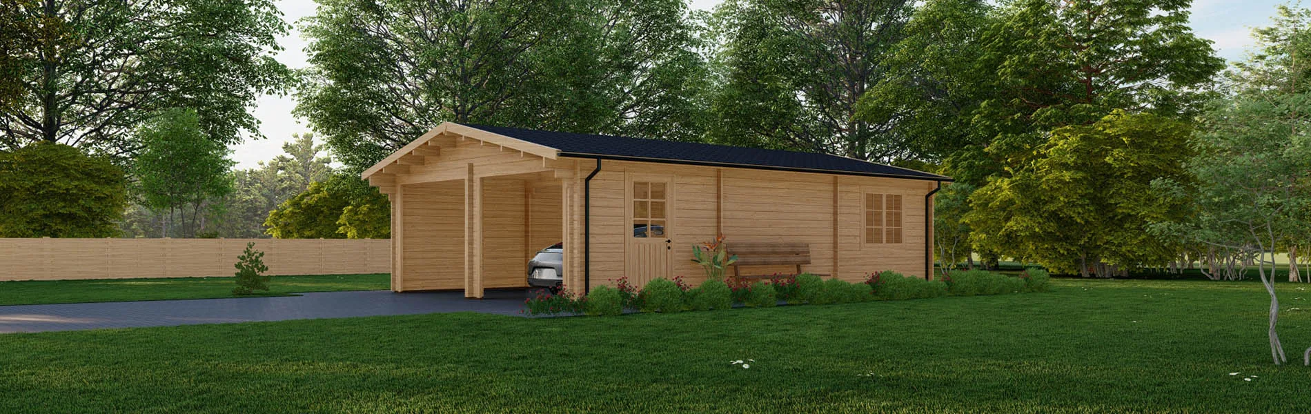 Doppelgarage aus Holz Laurus, 6×9 m, BF 50 m2 ohne Tore 2