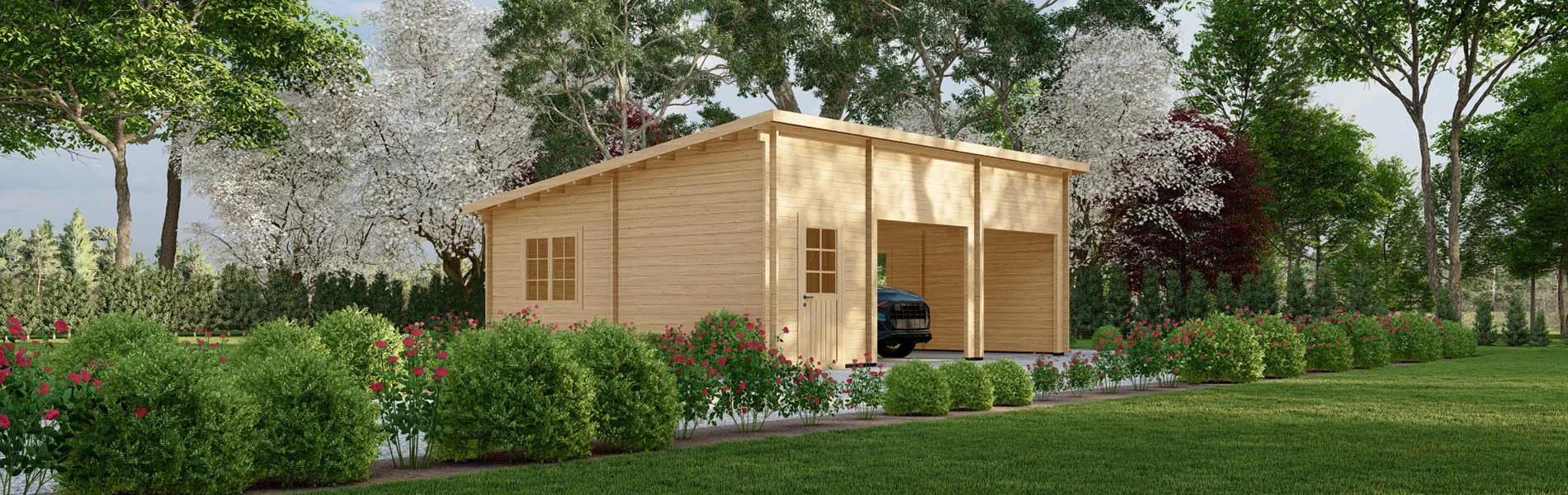 Blockbohlengarage Abies mit Abstellraum, 8×6 m, BF 45 m2 ohne Tore 3