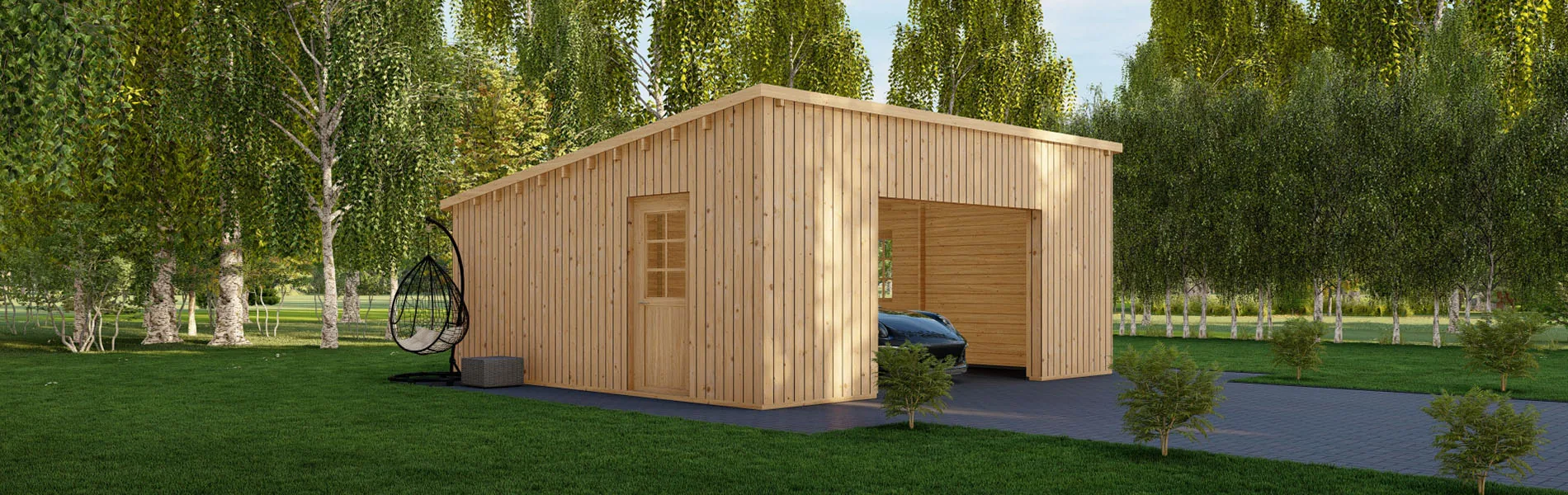 Blockbohlengarage Fagus V3 mit Holzverkleidung, 6×6 m, BF 34 m2 ohne Tor 2