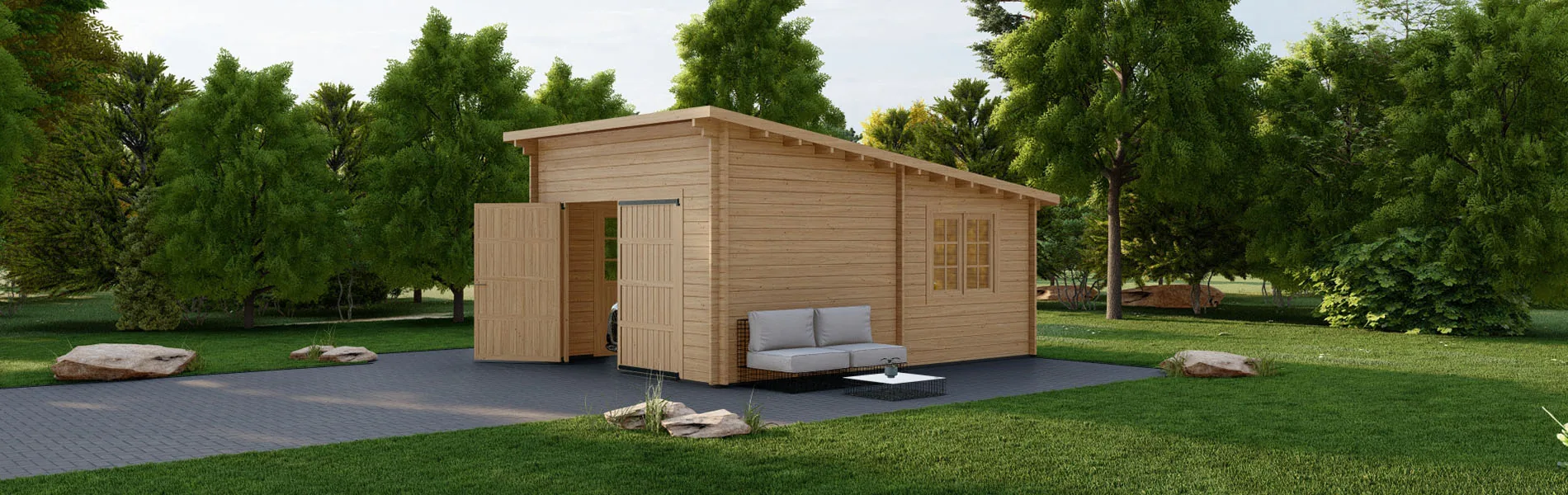 Holzgarage mit Pultdach Tilia, 4×6 m, BF 20 m2 mit Holztor 2