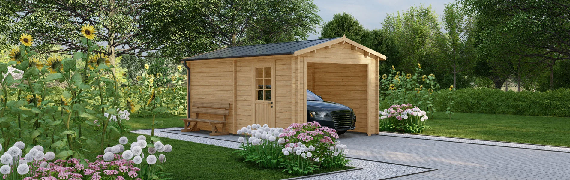 Holzgarage mit Satteldach Pieris, BF 16 m2 ohne Tor 2