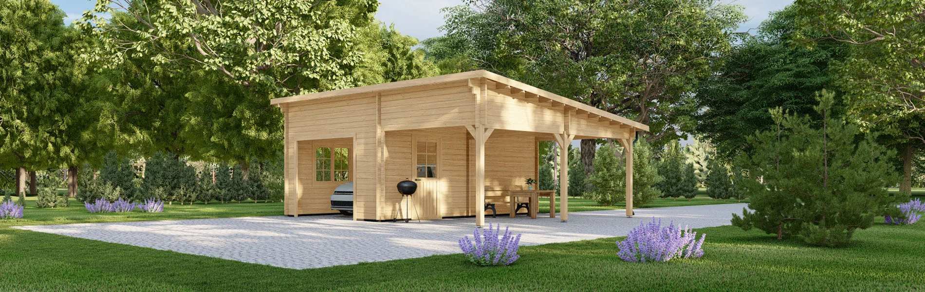 Holzgarage mit Carport Ulmus, 7×6 m, BF 40 m2 ohne Tor 2
