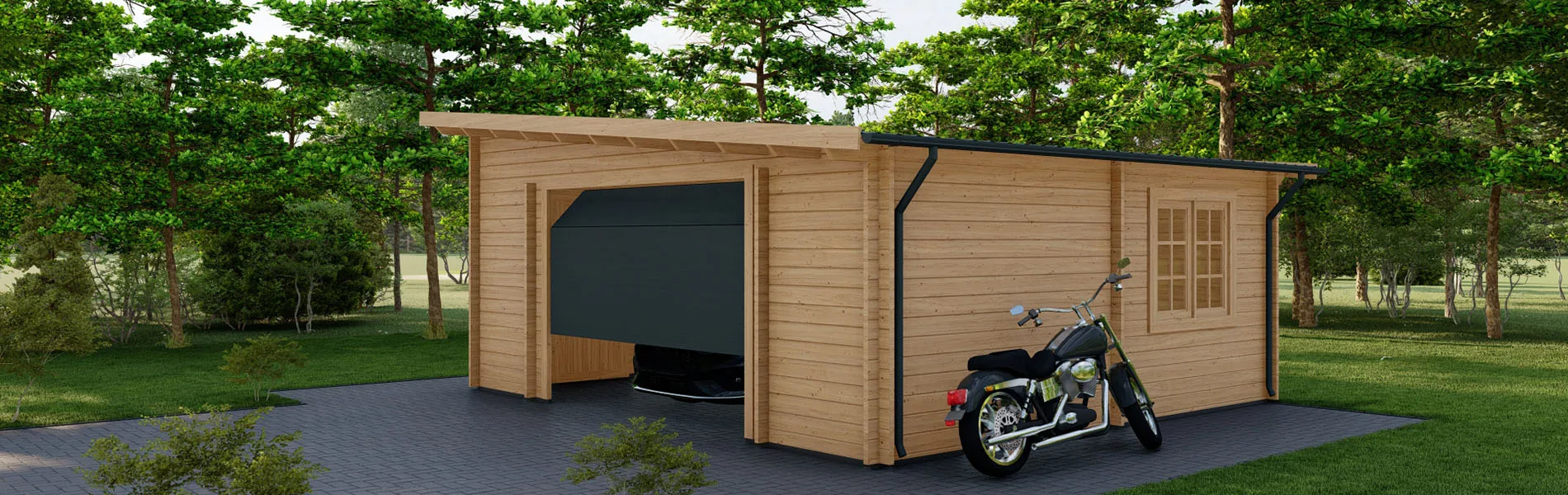Einzelgarage aus Holz Taxus V3, 6×6 m, BF 30 m2 mit Sektionaltor 2