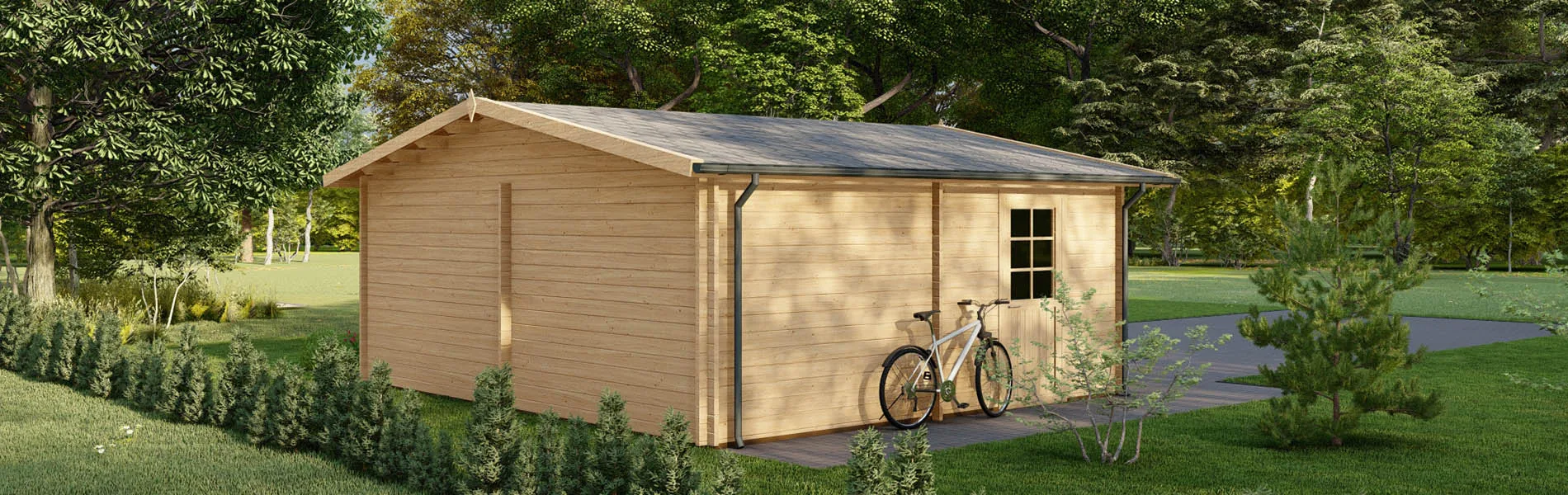 Holzgarage mit Satteldach Larix V2, 6×6 m, BF 30 m2 mit Sektionaltoren 3
