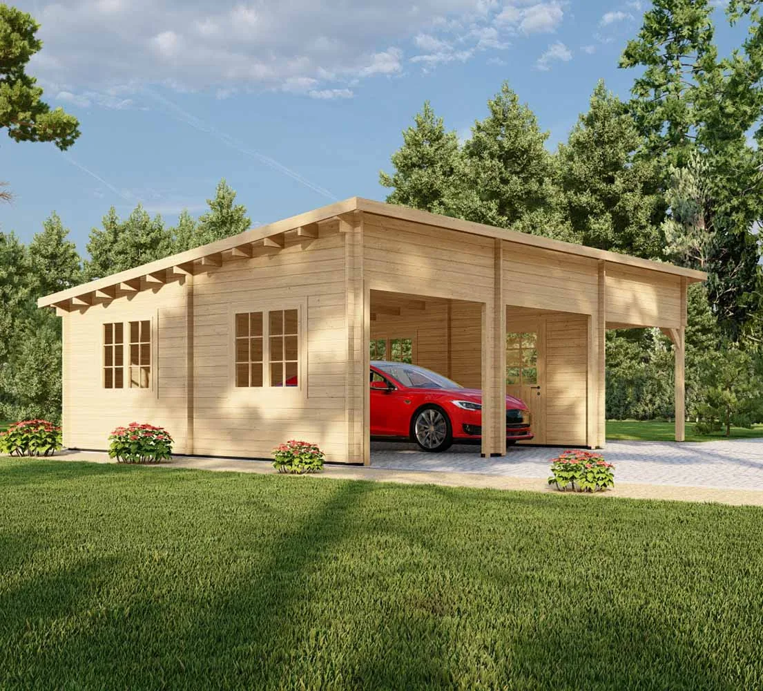 Holzgarage mit Carport Platanus, 9x6 m, BF 50 m2 ohne Tore Holzgarage mit Carport Platanus, 9x6 m, BF 50 m2 ohne Tore