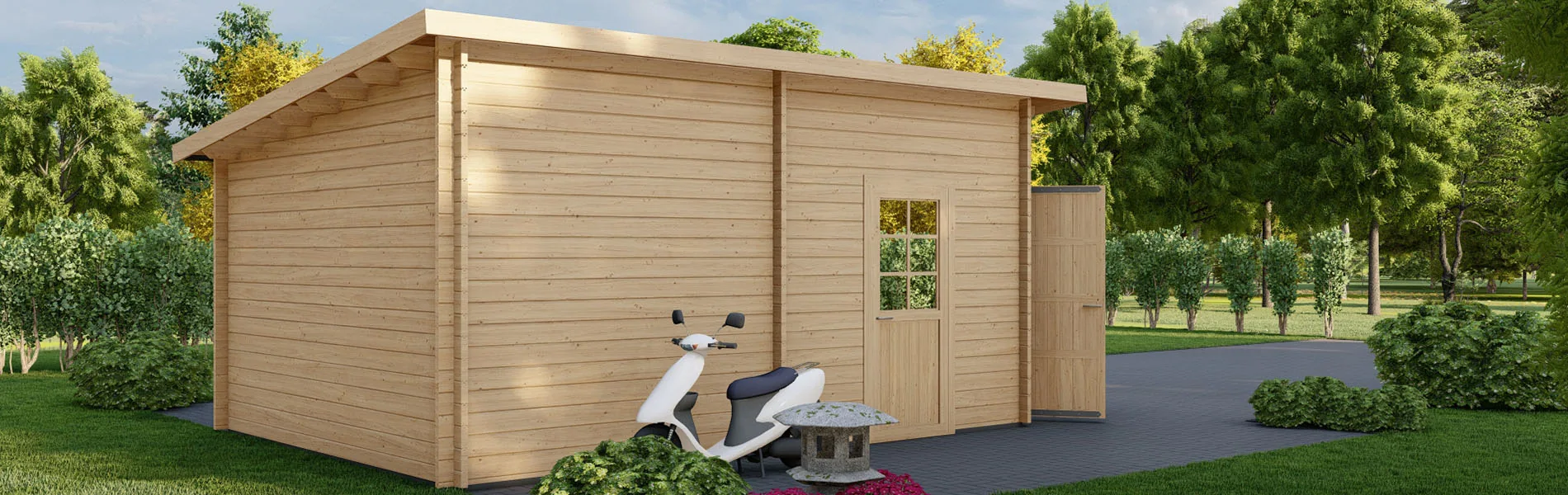 Holzgarage mit Pultdach Sorbus, 4×6 m, BF 20 m2 mit Holztor 3