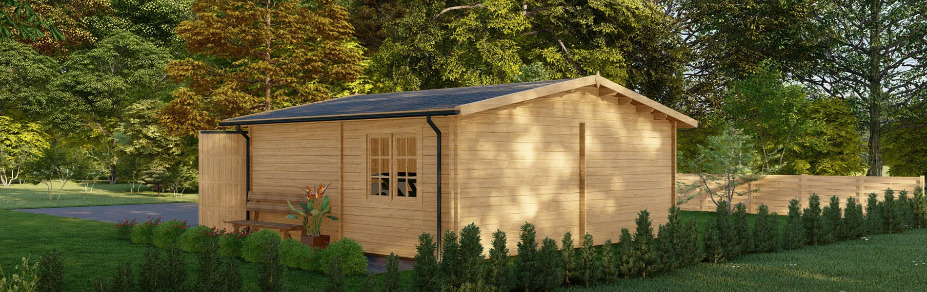Holzgarage mit Satteldach Larix V2, 6×6 m, BF 30 m2 mit Holztoren 4