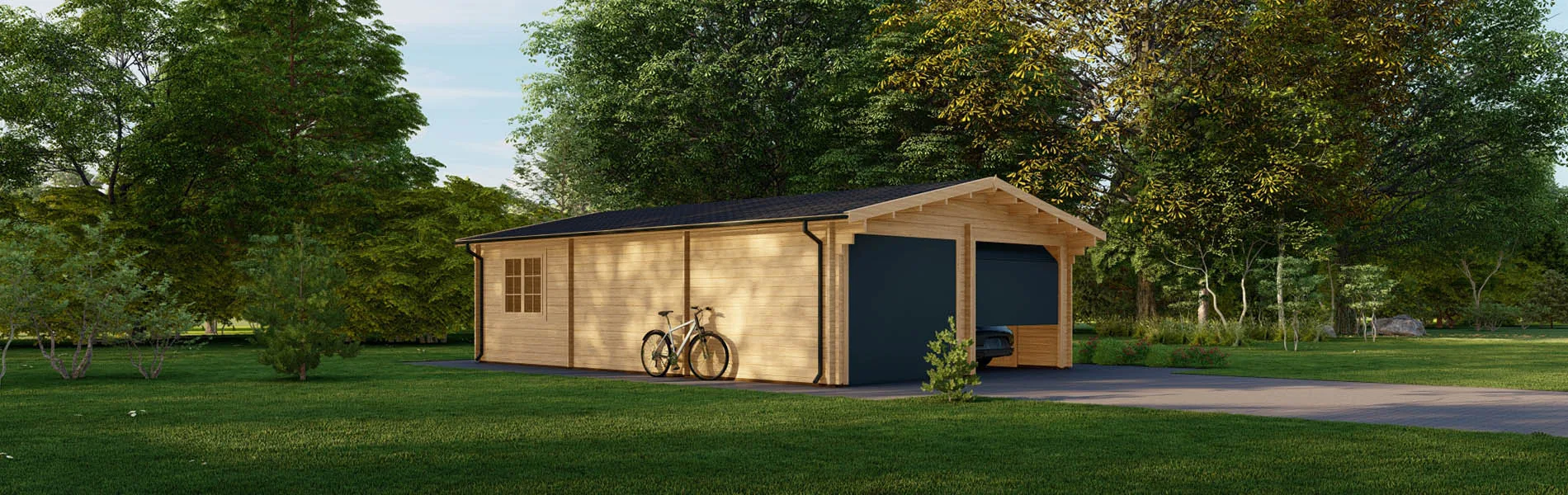 Doppelgarage aus Holz Laurus, 6×9 m, BF 50 m2 mit Sektionaltoren 2