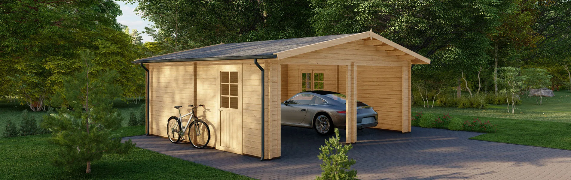 Holzgarage mit Satteldach Larix V2, 6×6 m, BF 30 m2 ohne Tore 2