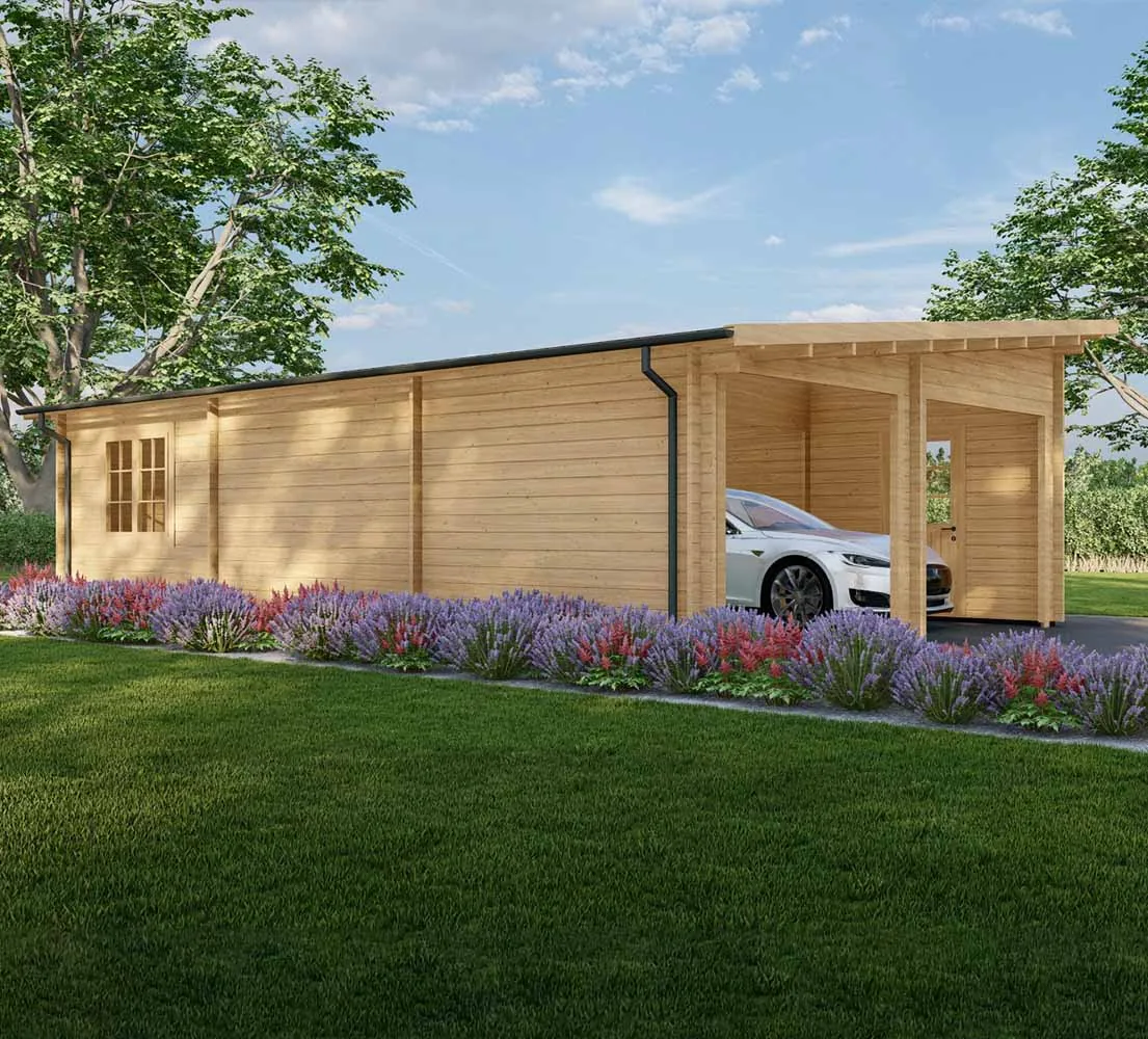 Holzgarage mit Pultdach Populus, 6x9 m, BF 50 m2 ohne Tore Holzgarage mit Pultdach Populus, 6x9 m, BF 50 m2 ohne Tore