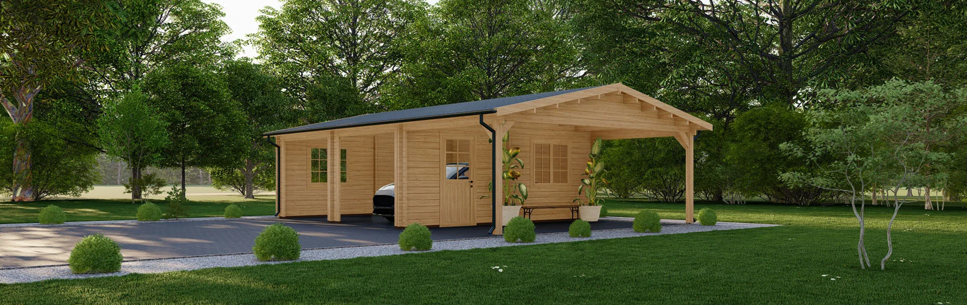 Holzgarage mit Carport Prunus, 9×6 m, BF 50 m2 ohne Tore 2