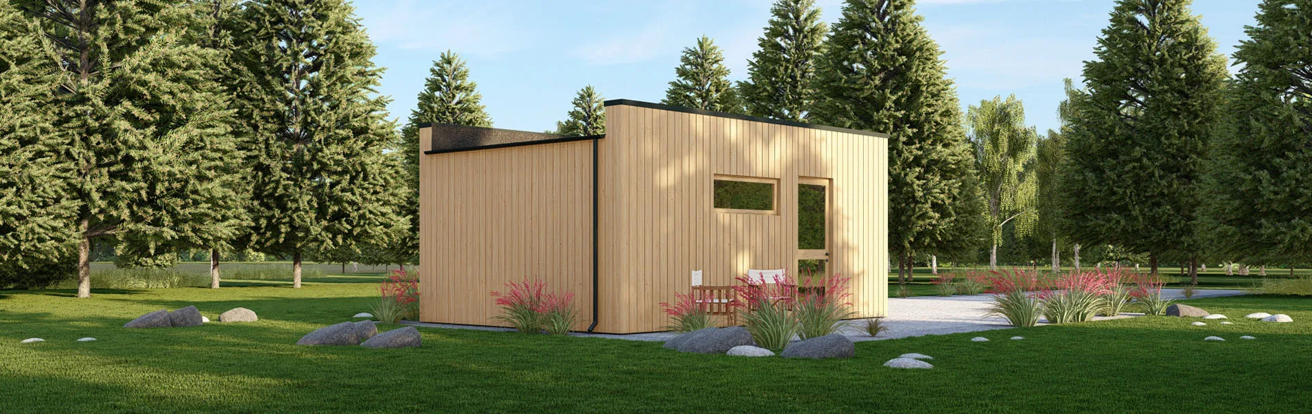 Holzgarage mit Flachdach Fraxinus mit Holzverkleidung, 4×6 m, BF 26 m2 ohne Tor 4