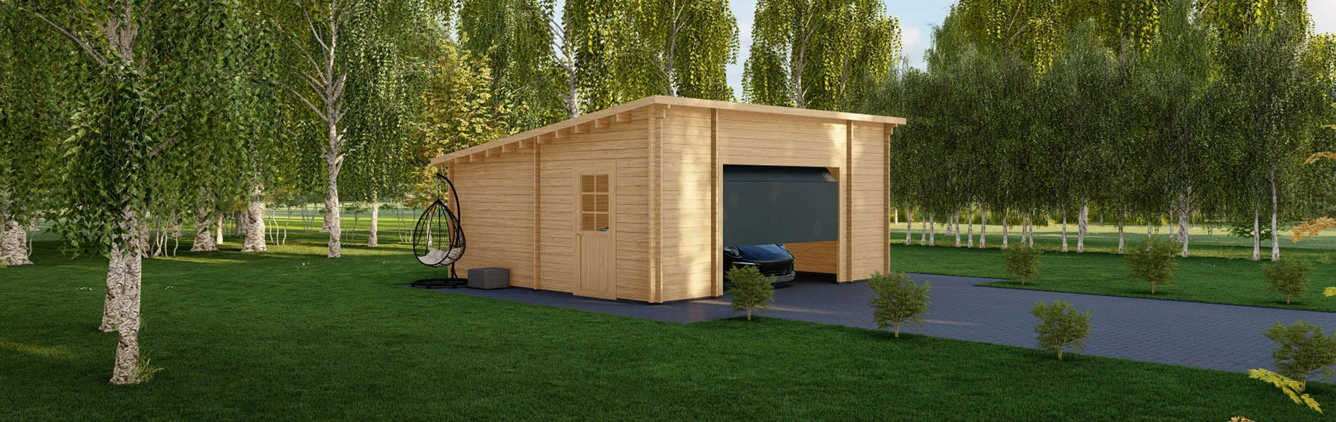 Einzelgarage aus Holz Fagus V3, 6×6 m, BF 30 m2 mit Sektionaltor 1