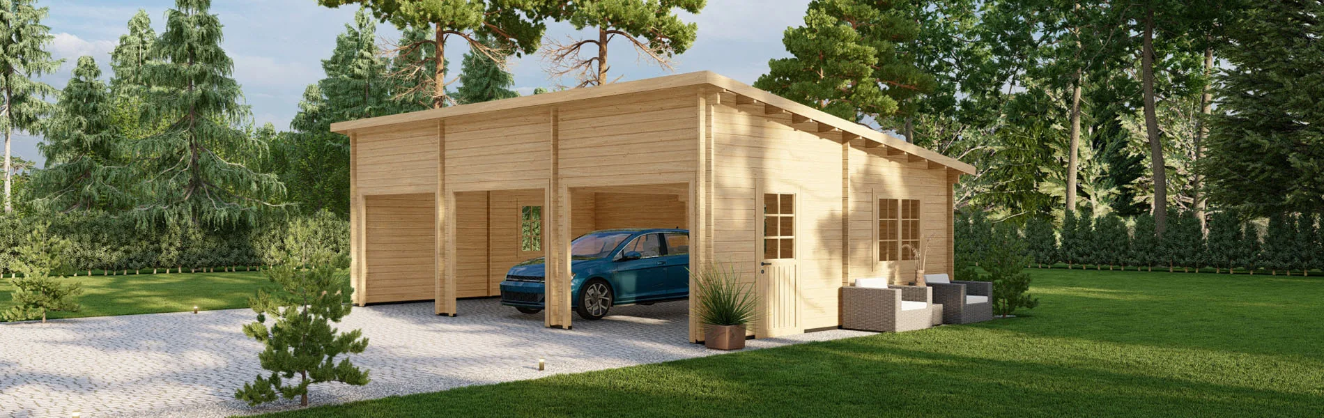Dreifachgarage aus Holz Pinus, 9×6 m, BF 50 m2 ohne Tore 2