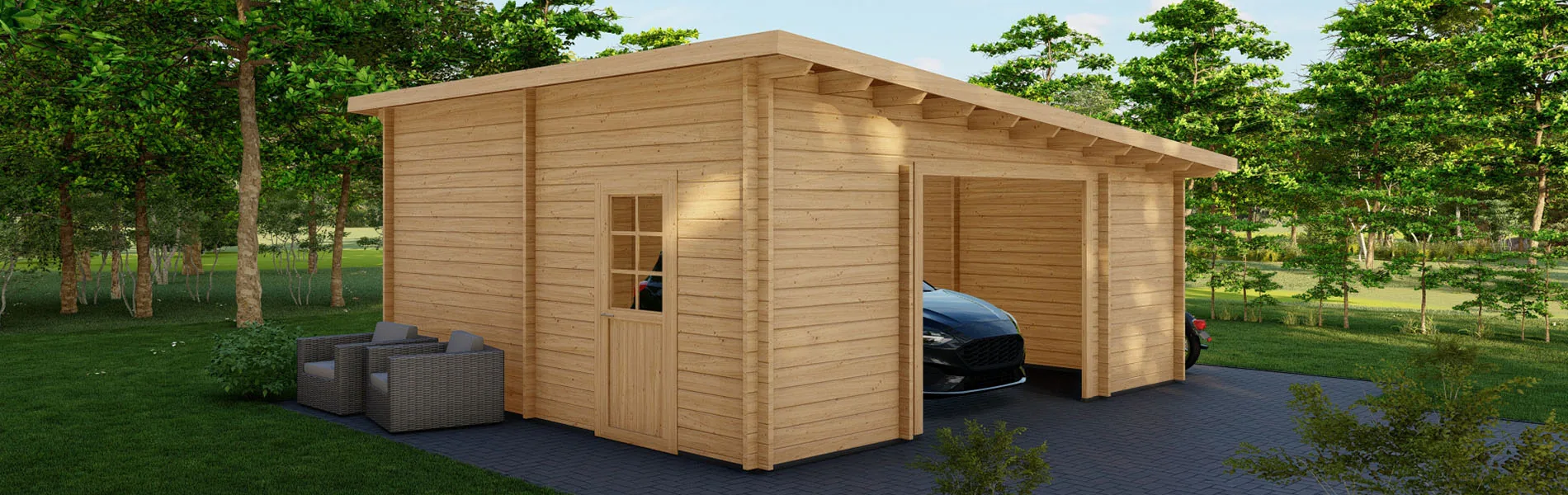 Einzelgarage aus Holz Taxus, 6×6 m, BF 30 m2 ohne Tor 2