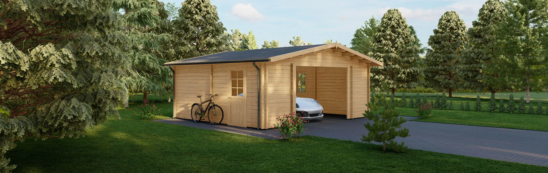 Holzgarage mit Satteldach Larix V3, 6×6 m, BF 30 m2 ohne Tor 2