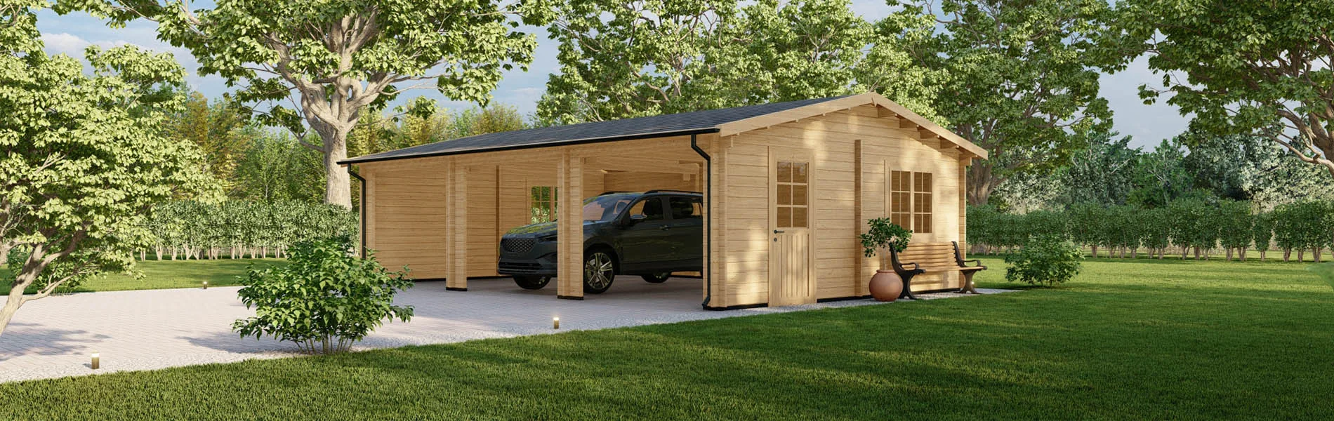 Dreifachgarage aus Holz Picea, 9×6 m, BF 50 m2 ohne Tore 2