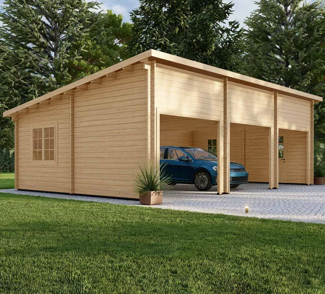 Holzgarage mit Pultdach Pinus, 9x6 m, BF 50 m2 ohne Tore Holzgarage mit Pultdach Pinus, 9x6 m, BF 50 m2 ohne Tore