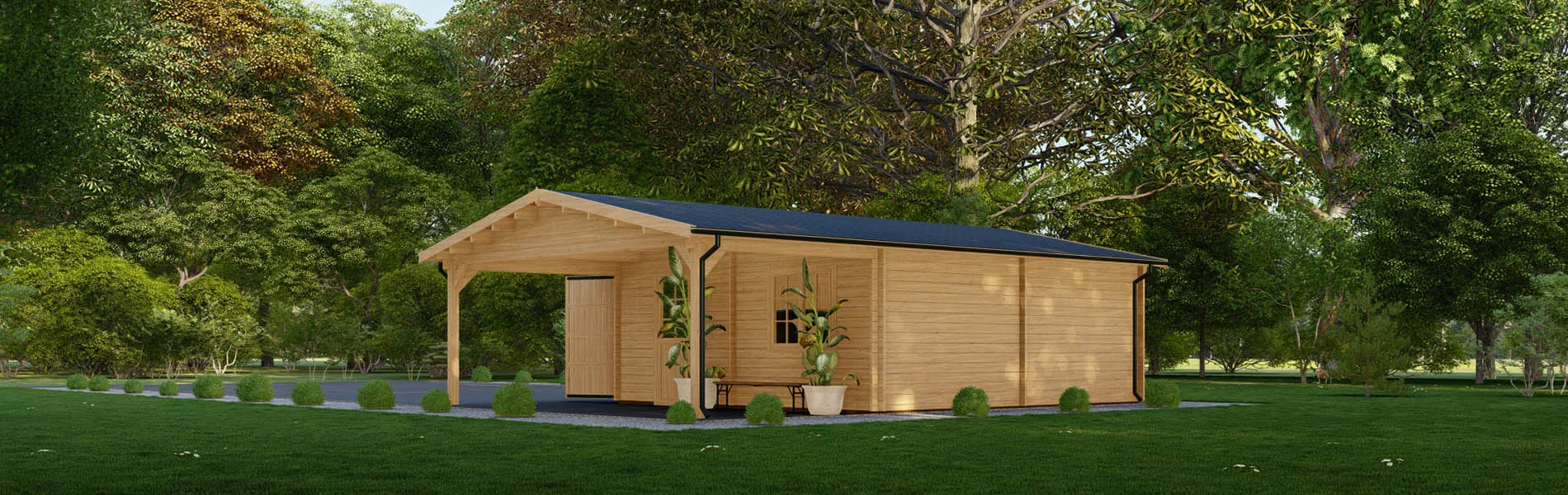 Holzgarage mit Carport Prunus, 9×6 m, BF 50 m2 mit Holztoren 4