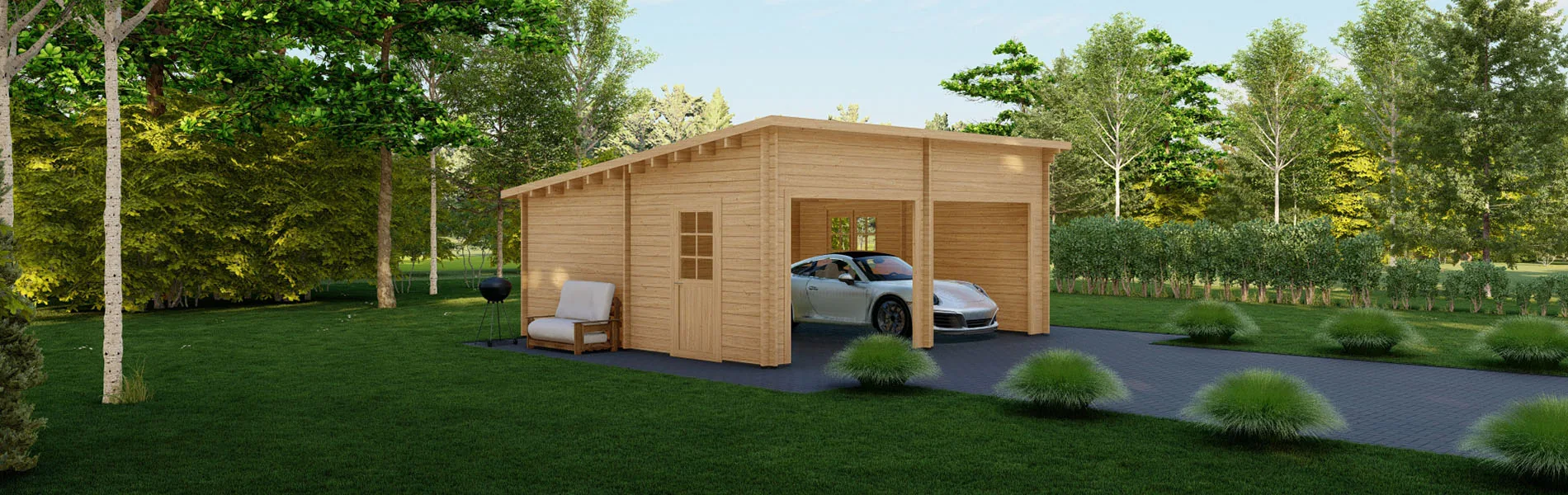 Holzgarage mit Pultdach Fagus V2, 6×6 m, BF 30 m2 ohne Tore 1
