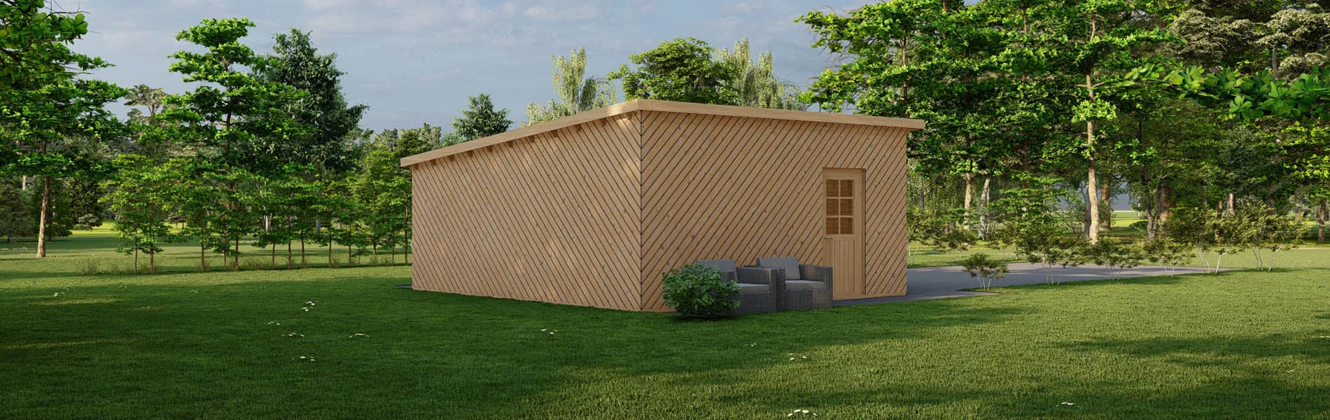 Blockbohlengarage Taxus mit Holzverkleidung, 6×6 m, BF 34 m2 ohne Tor 3