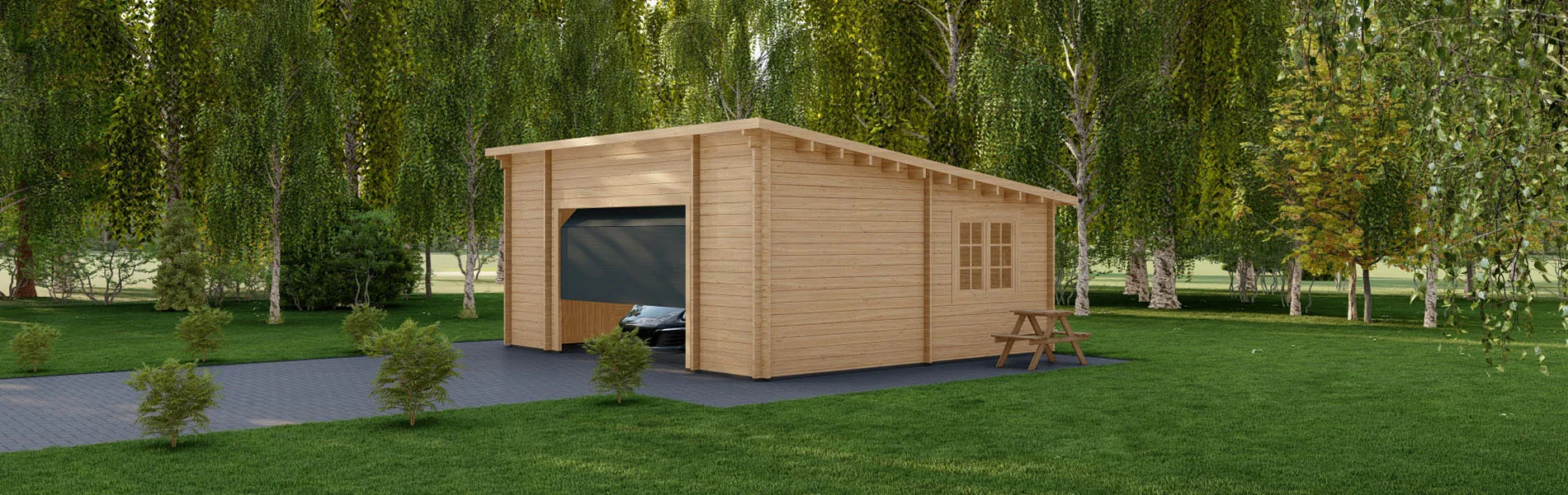 Einzelgarage aus Holz Fagus V3, 6×6 m, BF 30 m2 mit Sektionaltor 2