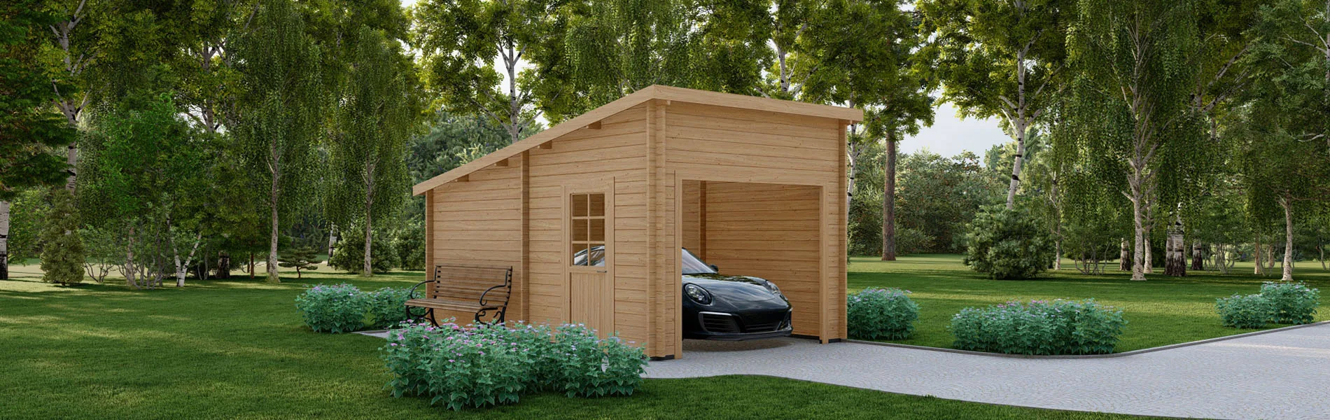 Holzgarage mit Pultdach Mimulus, BF 16 m2 ohne Tor 1