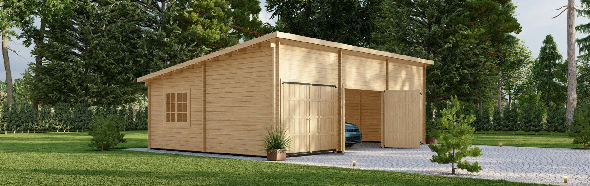 Dreifachgarage aus Holz Pinus, 9×6 m, BF 50 m2 mit Holztoren 2