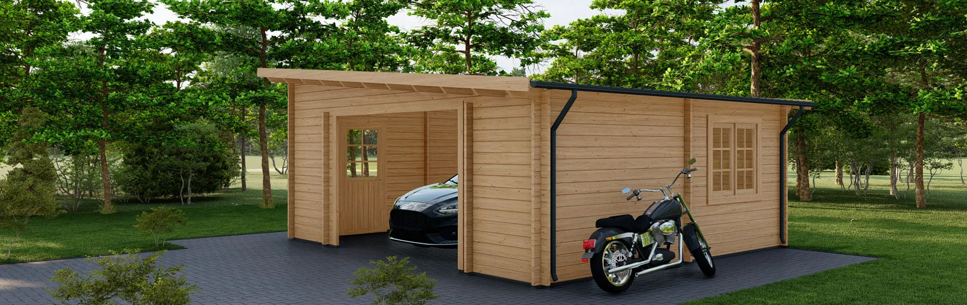 Einzelgarage aus Holz Taxus V3, 6×6 m, BF 30 m2 ohne Tor 1