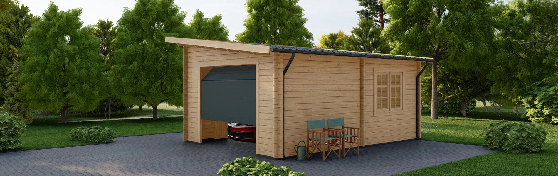 Holzgarage mit Pultdach Sorbus, 4×6 m, BF 20 m2 mit Sektionaltor 2