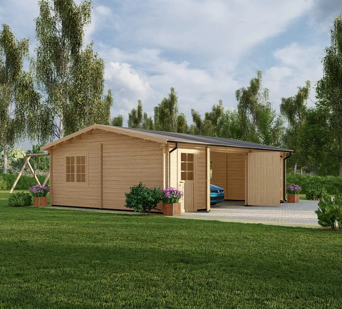 Acer mit Abstellraum, 8x6 m, BF 45 m2 mit Holztoren