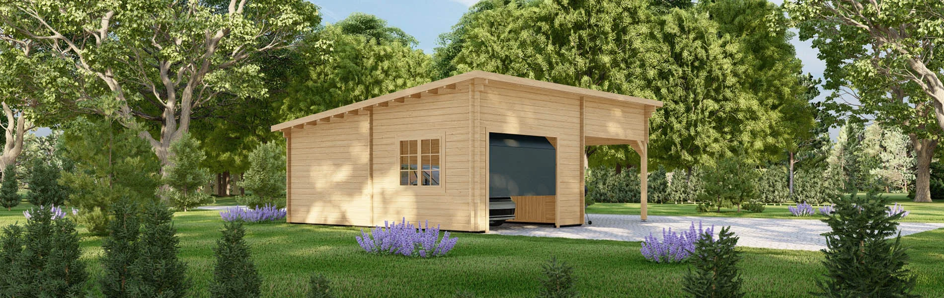 Holzgarage mit Carport Ulmus, 7×6 m, BF 40 m2 mit Sektionaltor 2