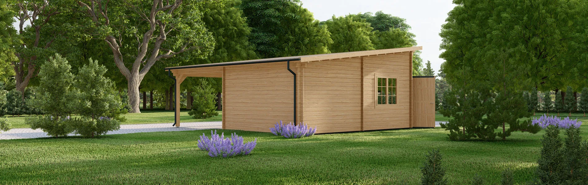 Holzgarage mit Carport Ulmus, 7×6 m, BF 40 m2 mit Holztor 3