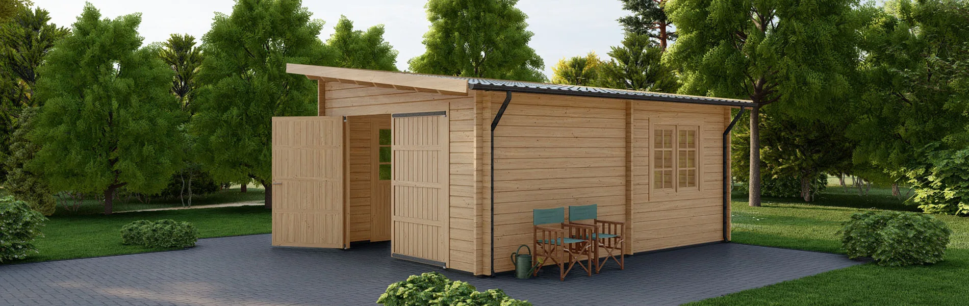 Holzgarage mit Pultdach Sorbus, 4×6 m, BF 20 m2 mit Holztor 2