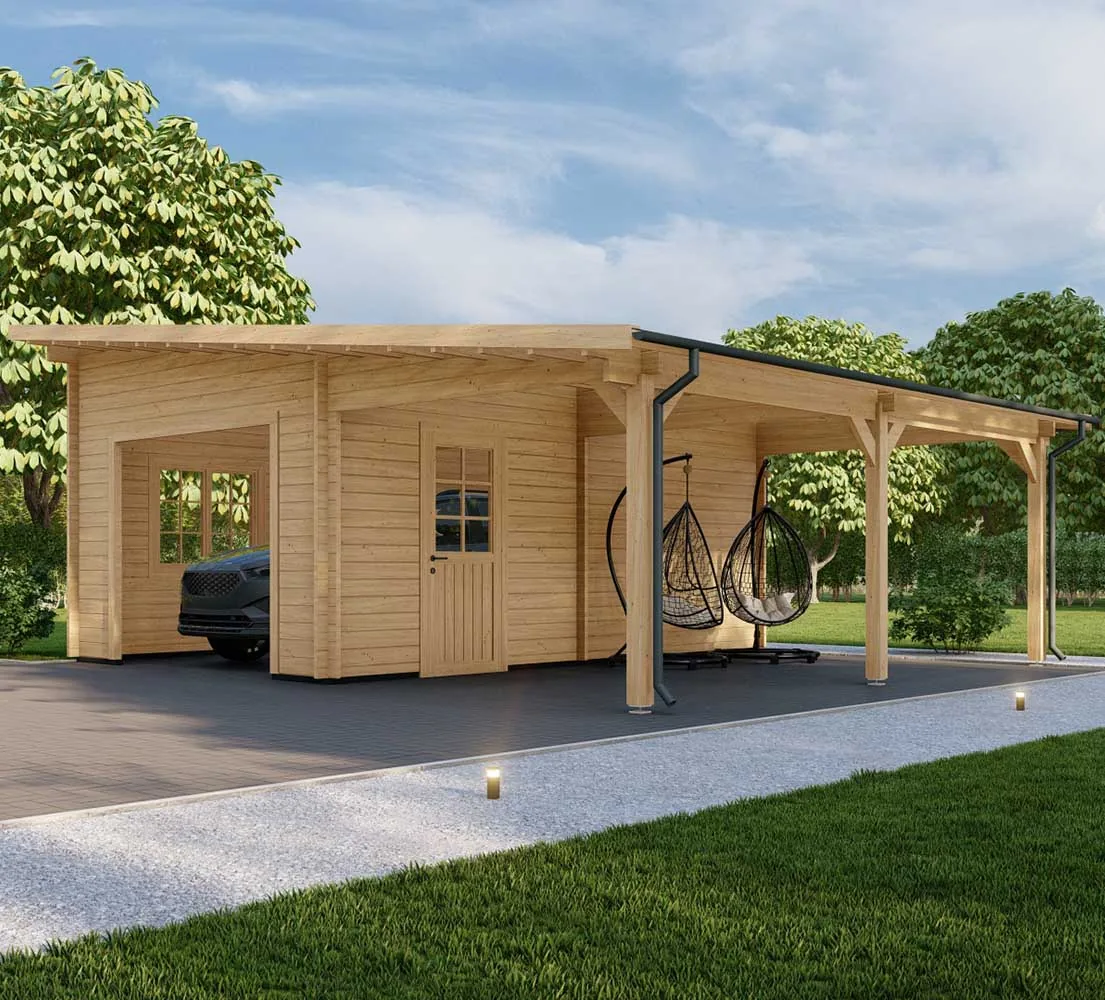 Holzgarage mit Carport Carpinus, 7x6 m, BF 40 m2 ohne Tor Holzgarage mit Carport Carpinus, 7x6 m, BF 40 m2 ohne Tor