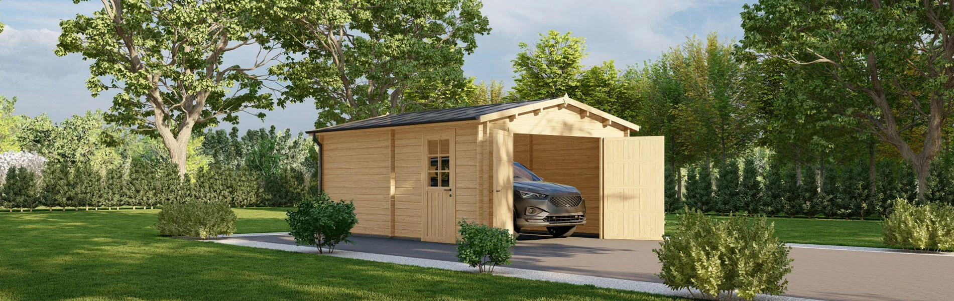 Holzgarage mit Satteldach Acanthus, 4×6 m, BF 20 m2 mit Holztor 4