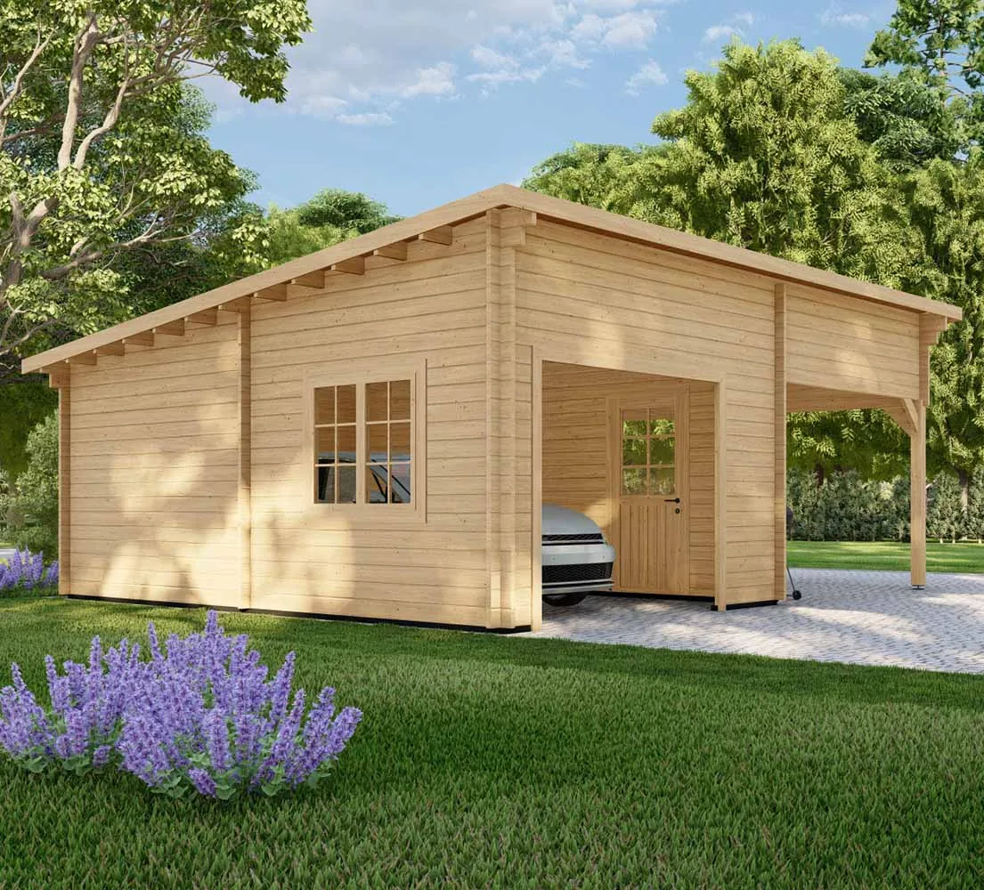 Holzgarage mit Carport Ulmus, 7x6 m, BF 40 m2 ohne Tor Holzgarage mit Carport Ulmus, 7x6 m, BF 40 m2 ohne Tor