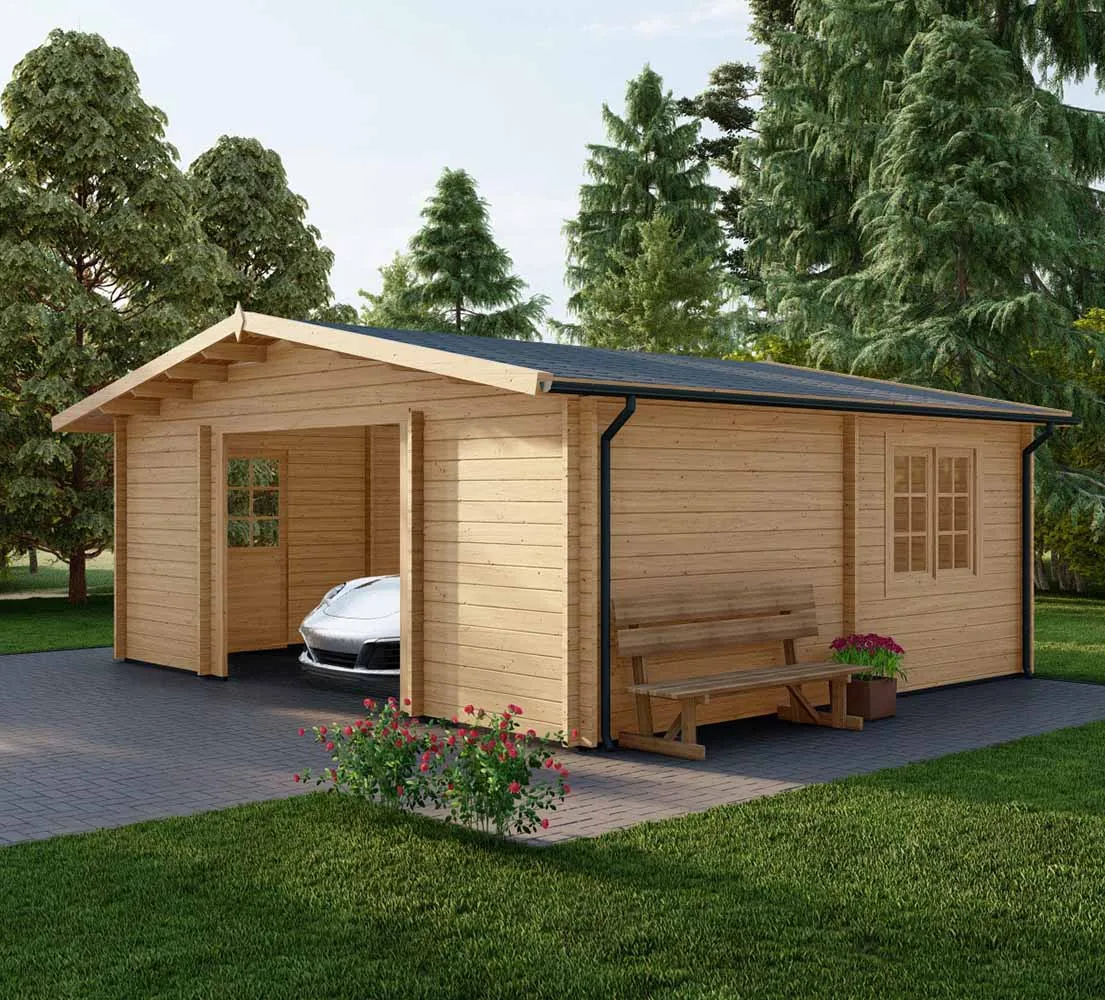 Holzgarage mit Satteldach Larix, 6x6 m, BF 30 m2 ohne Tor
