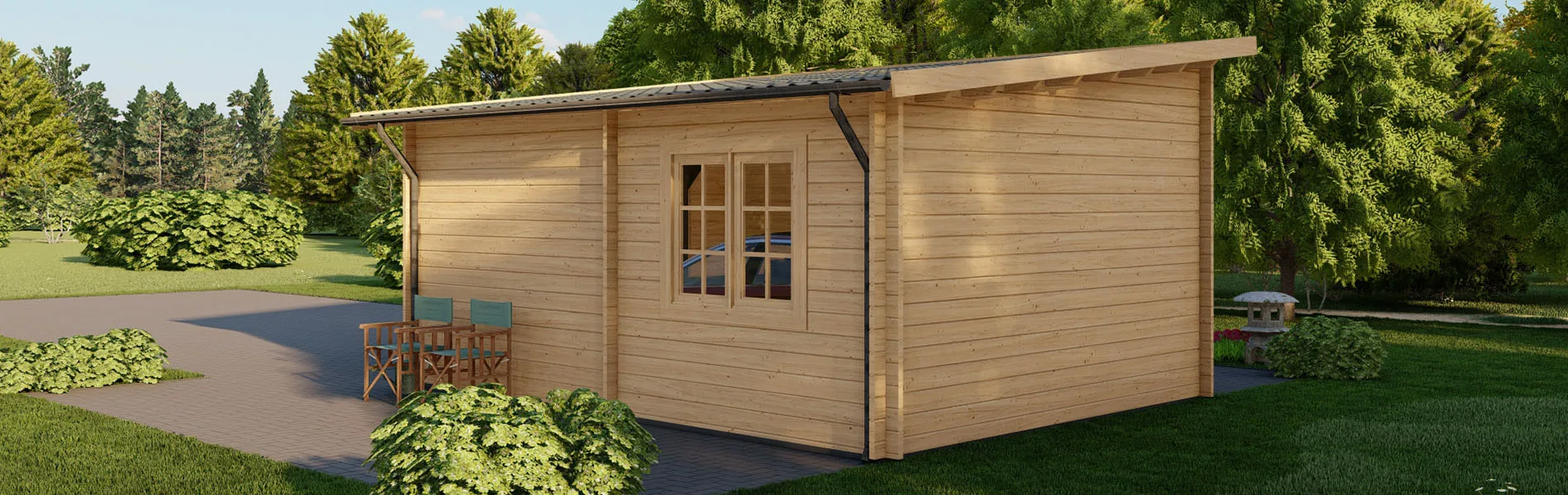 Holzgarage mit Pultdach Sorbus, 4×6 m, BF 20 m2 mit Sektionaltor 4