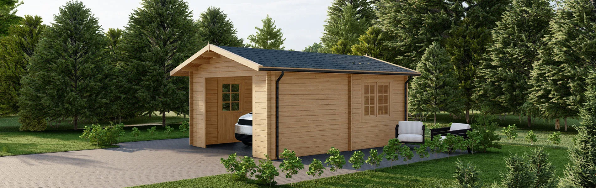 Holzgarage mit Satteldach Alnus, 4×6 m, BF 20 m2 ohne Tor 1