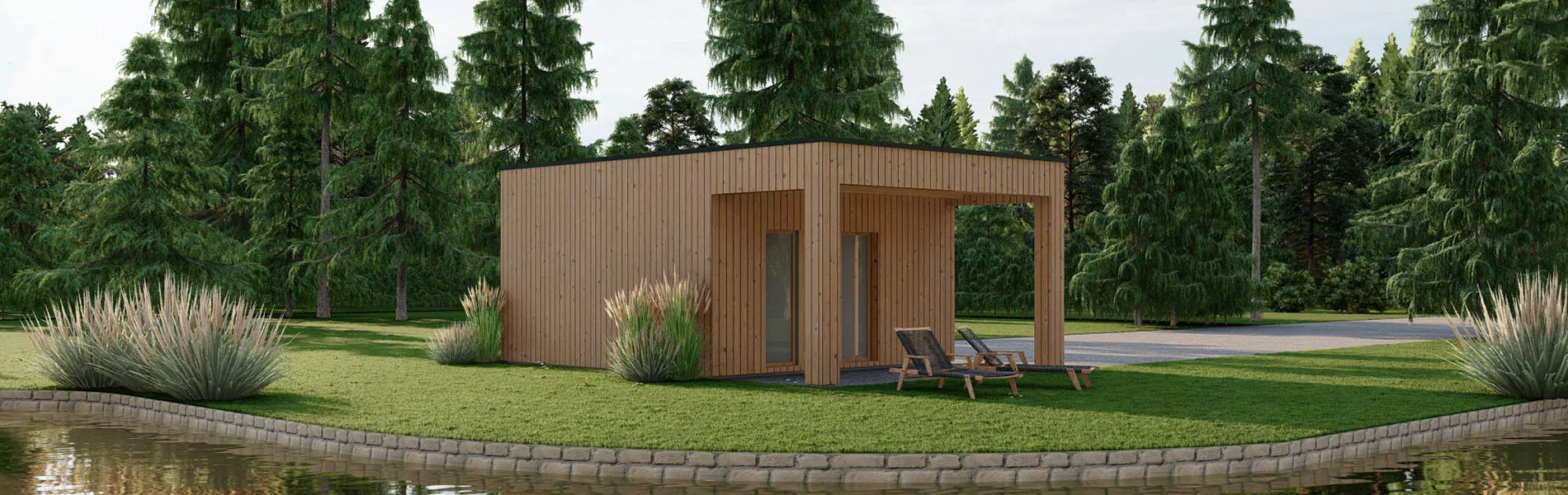 Blockbohlensauna Passiflora, 5×7 m, BF 40m2 1
